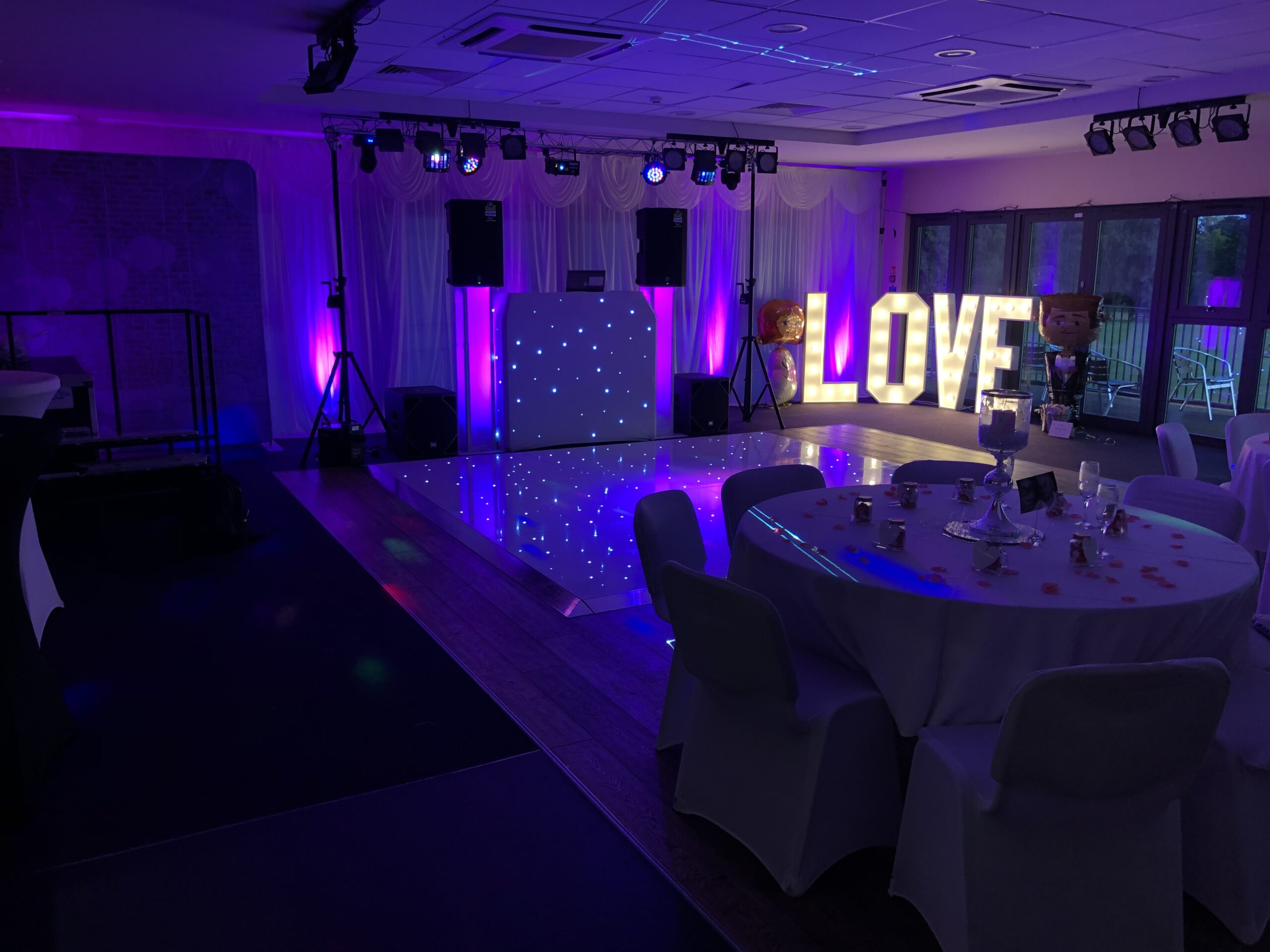 Cramer Events LED Startlit Dancefloor and DJ Setup for a wedding