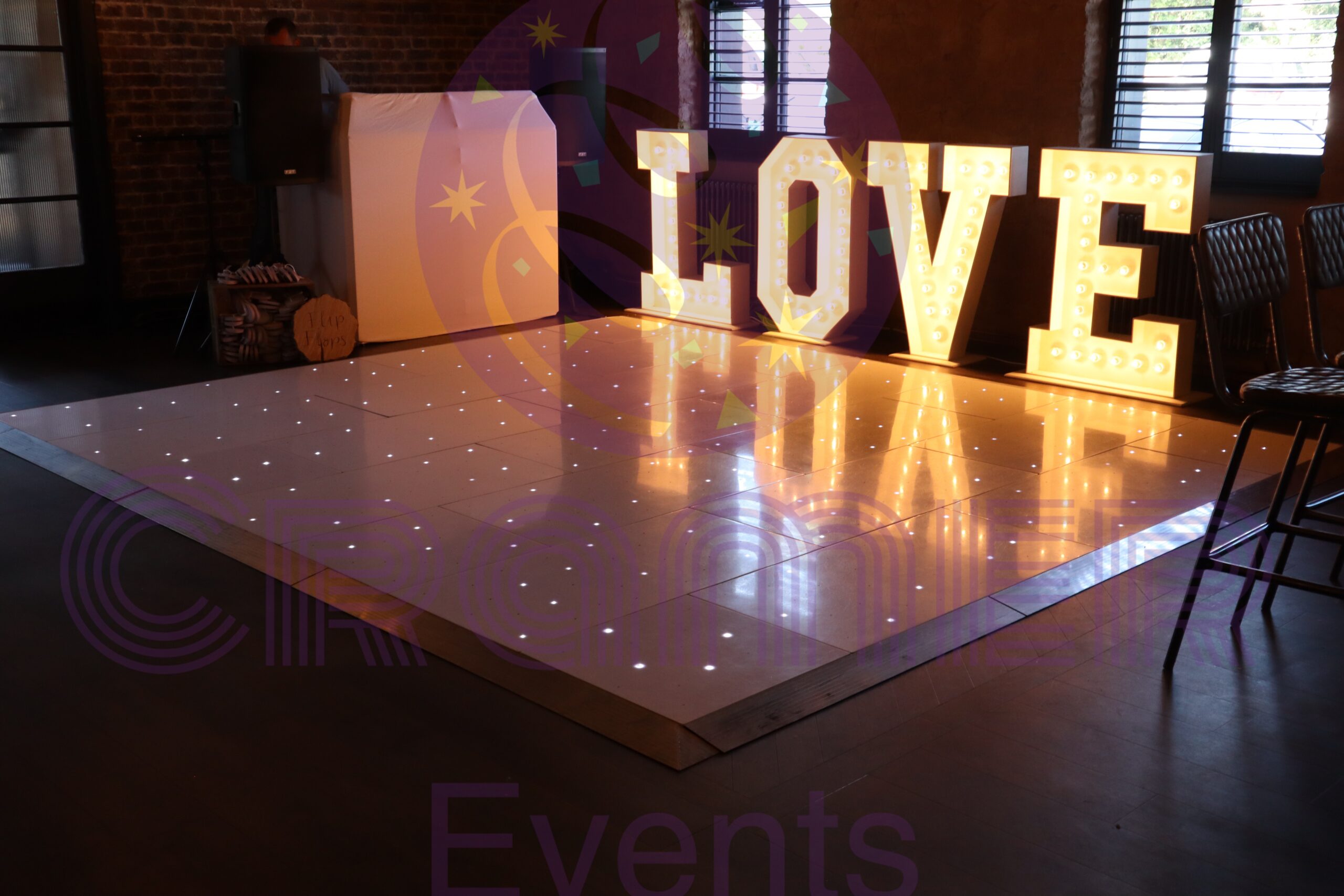 Cramer Events LED Starlit Dancefloor at the moat in wrotham for a wedding